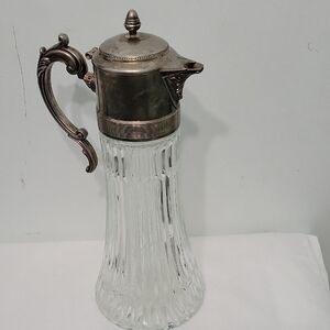 Vintage Silverplate and Crystal Glass Carafe Pitcher